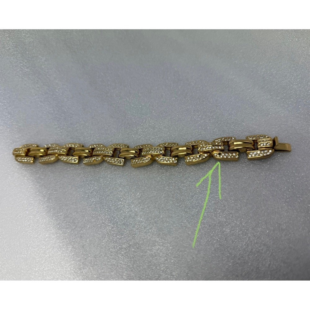 Vintage Dior‎ Gold Tone Chain Link Bracelet 191g Pave Crystal Statement 7” - Picture 5 of 9